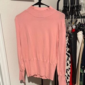 Pink Mock Neck Lightweight Sweater